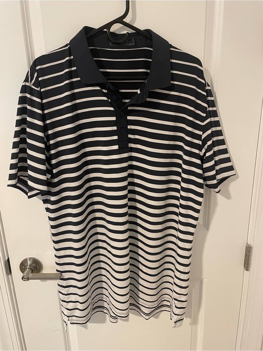 Mens Black and White Striped Polo Shirt